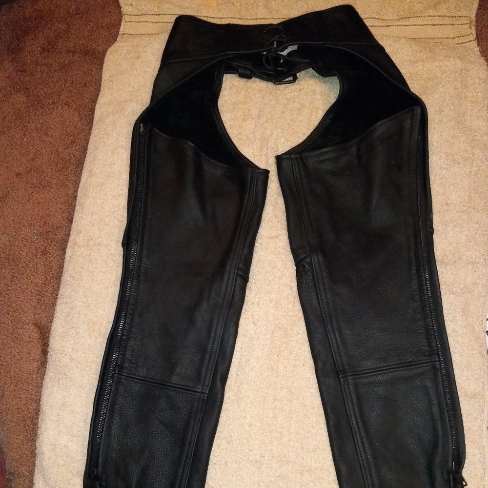 Women's leather motorcycle riding chaps